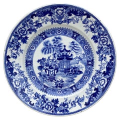 Plato Pagoda Francés Azul y Blanco Creil et Montereau del Siglo XIX