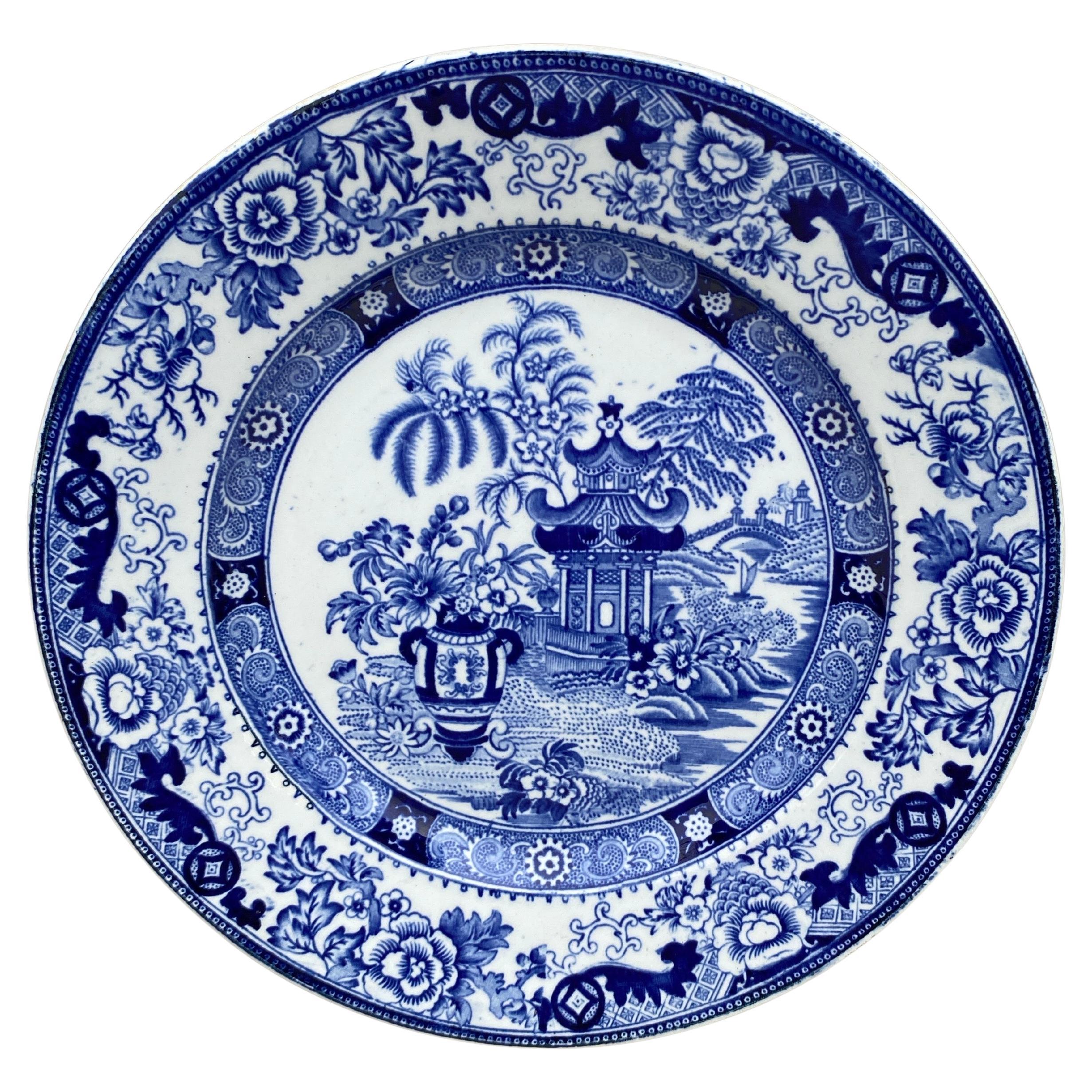 Plato Pagoda Francés Azul y Blanco Creil et Montereau del Siglo XIX
