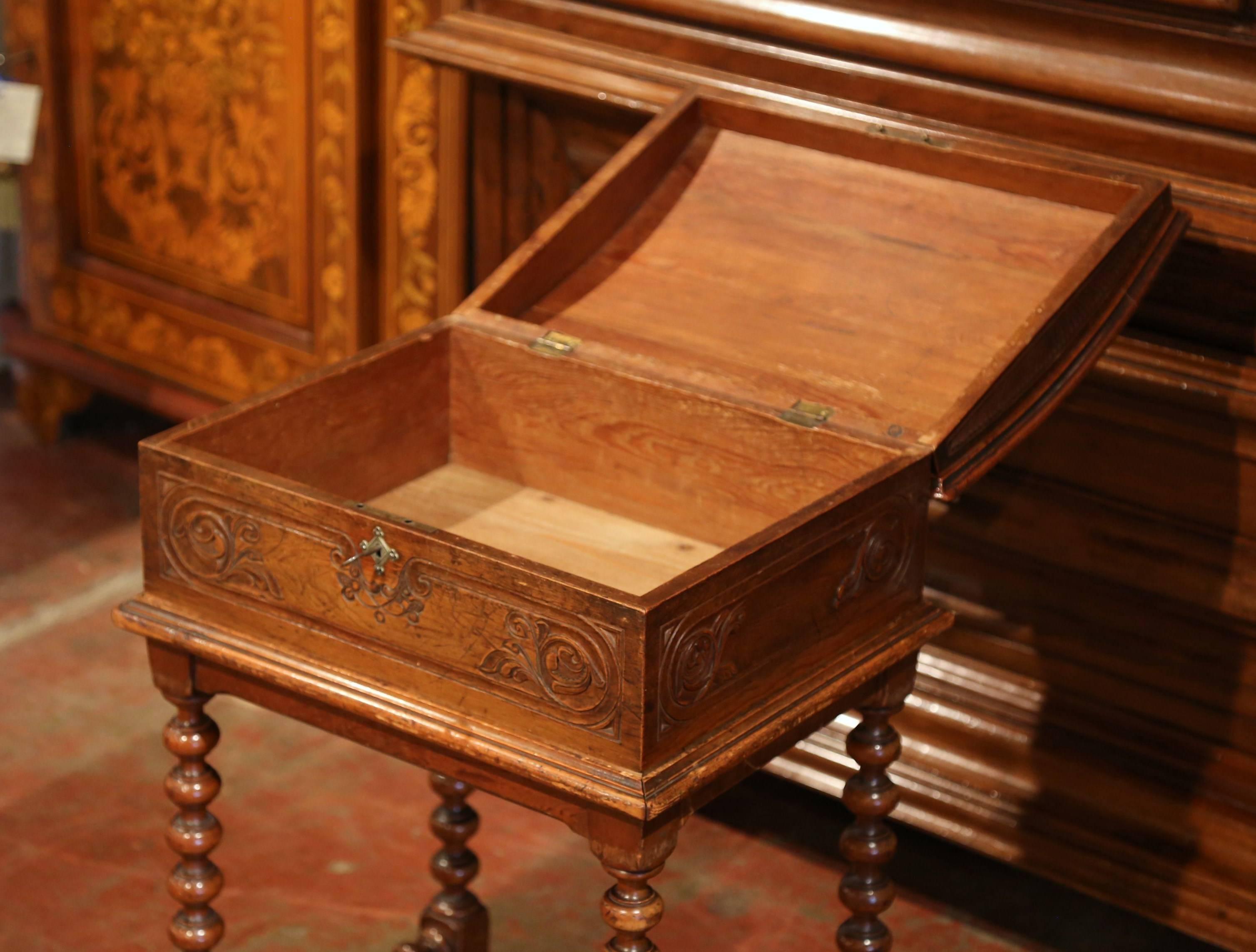 Louis XIII 19th Century French Bombe Carved Chest on Turned Legs Base from Normandy