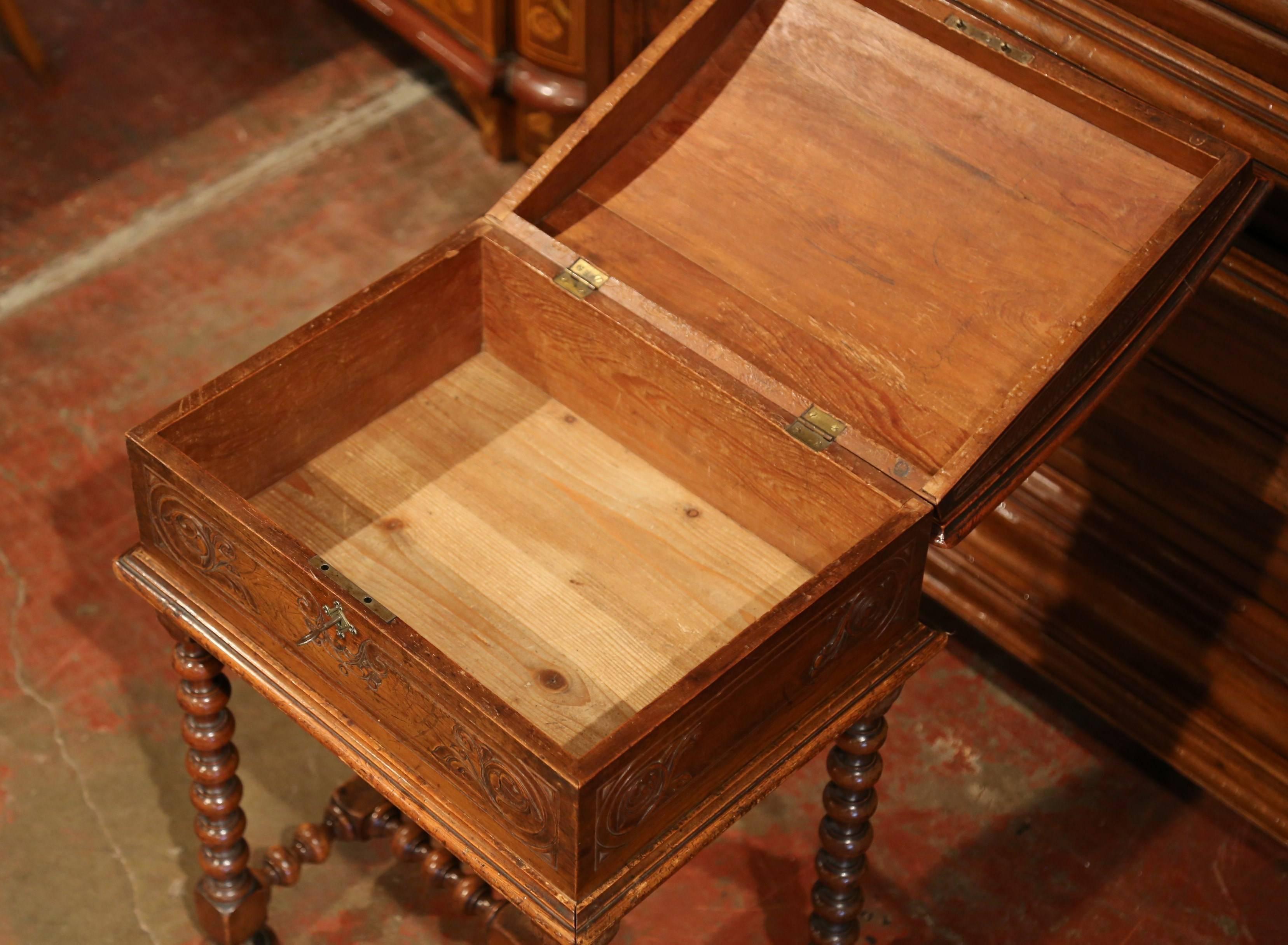 Hand-Carved 19th Century French Bombe Carved Chest on Turned Legs Base from Normandy