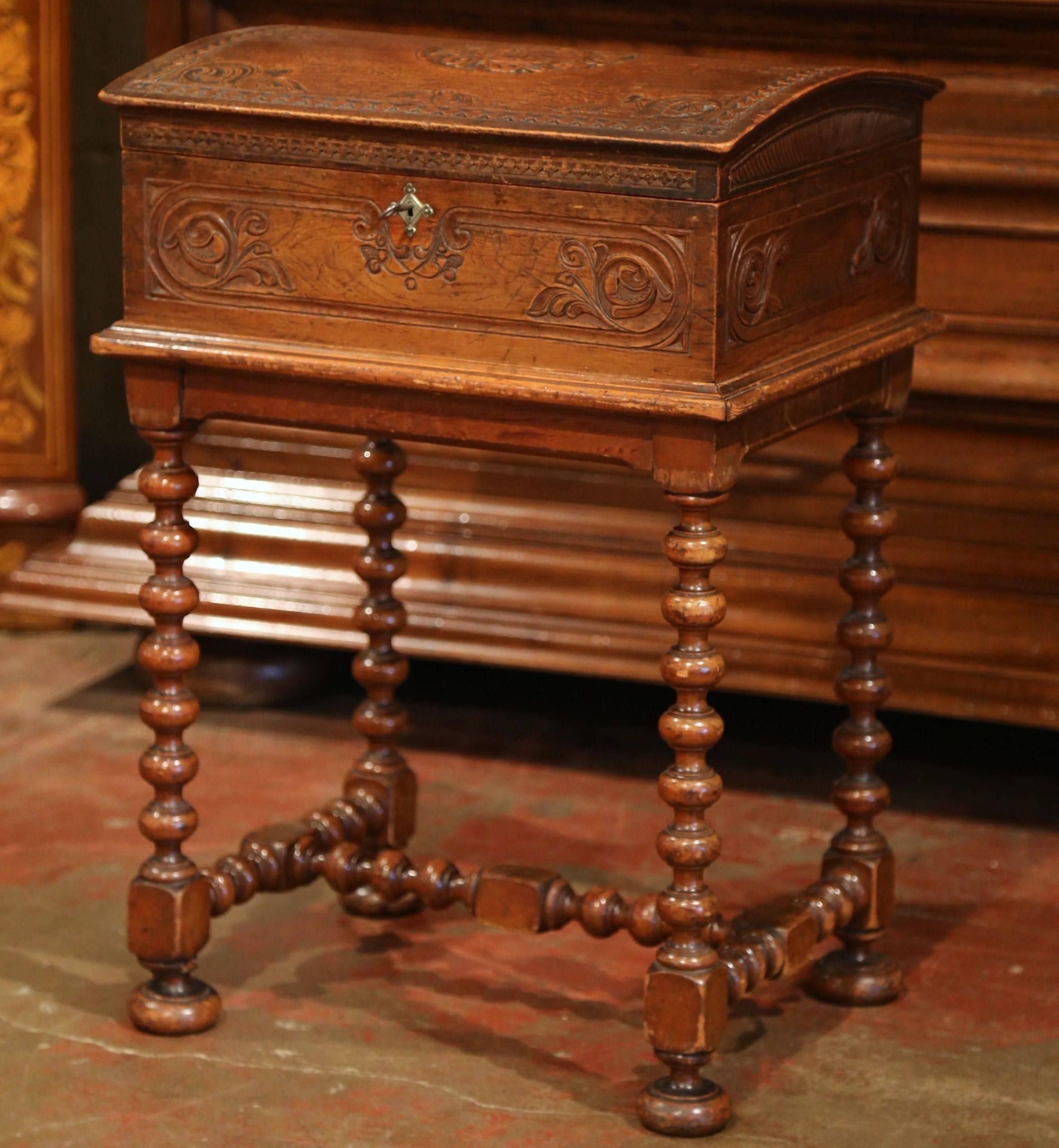 19th Century French Bombe Carved Chest on Turned Legs Base from Normandy In Excellent Condition In Dallas, TX