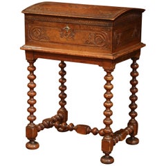 19th Century French Bombe Carved Chest on Turned Legs Base from Normandy