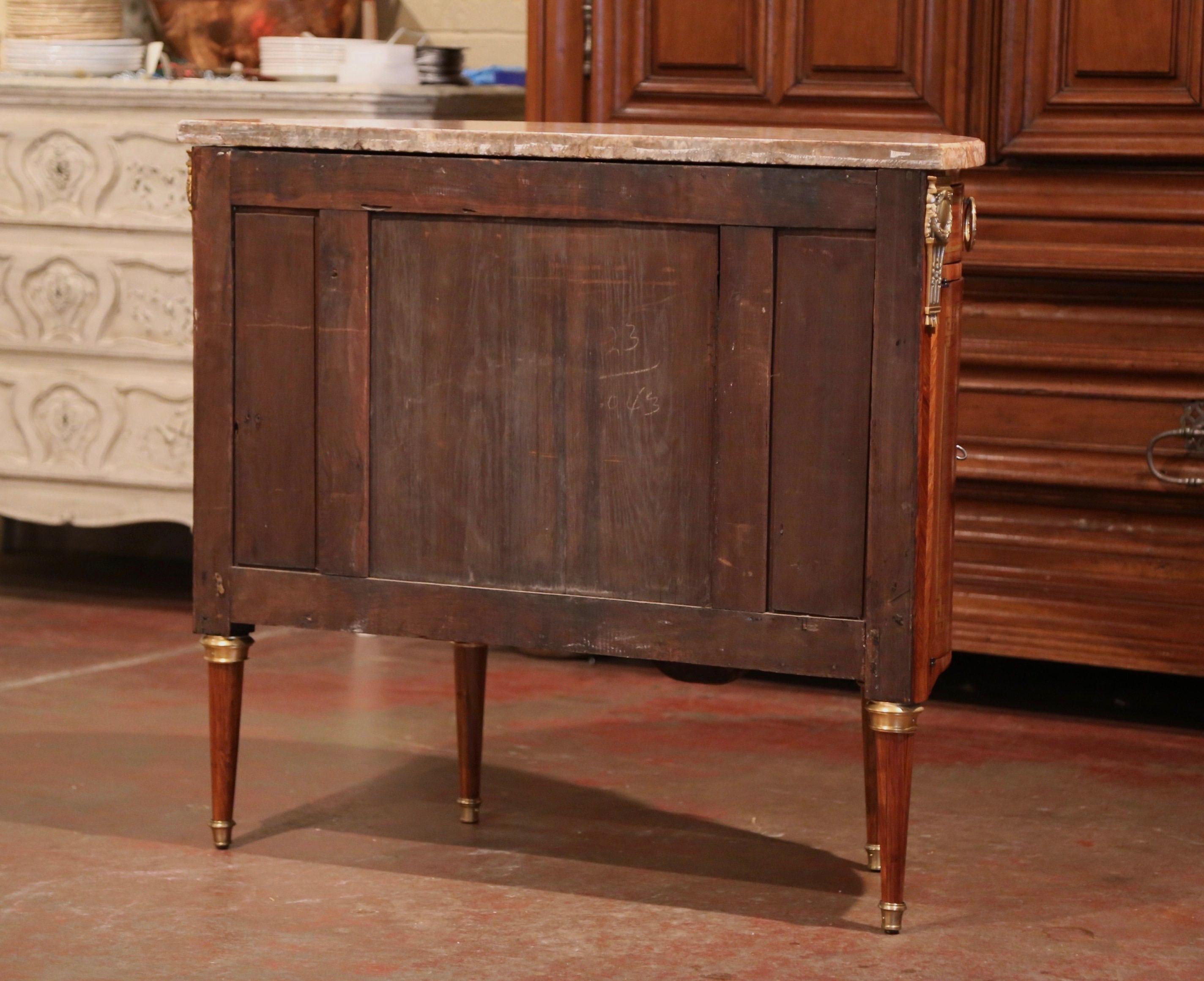 19th Century French Bombe Demilune Marquetry and Bronze Commode with Marble Top 7