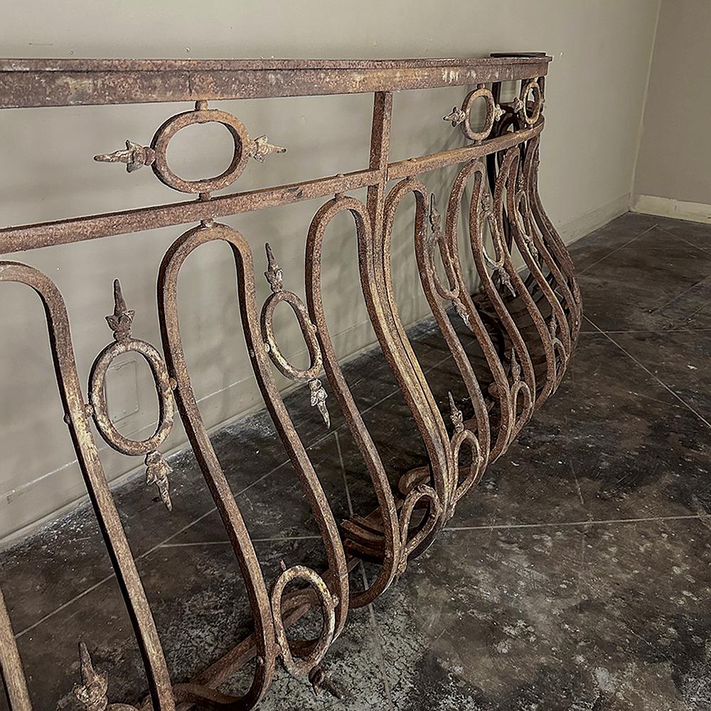 19th Century French Bombe Wrought Iron Balcony Rail ~ Baluster Rail For Sale 8