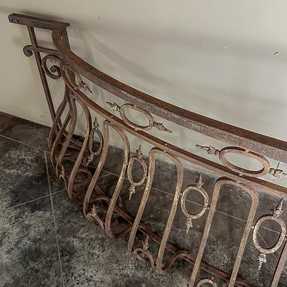 19th Century French Bombe Wrought Iron Balcony Rail ~ Baluster Rail For Sale 9