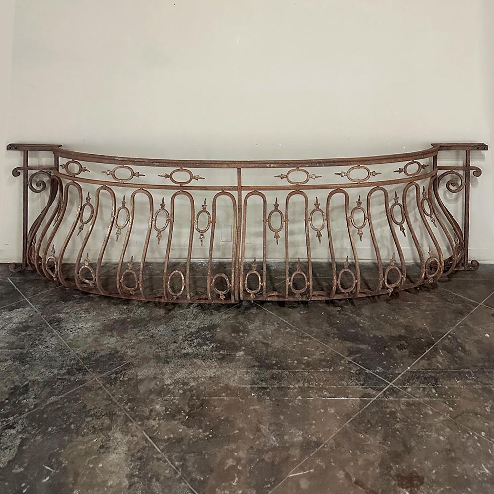 Hand-Crafted 19th Century French Bombe Wrought Iron Balcony Rail ~ Baluster Rail For Sale