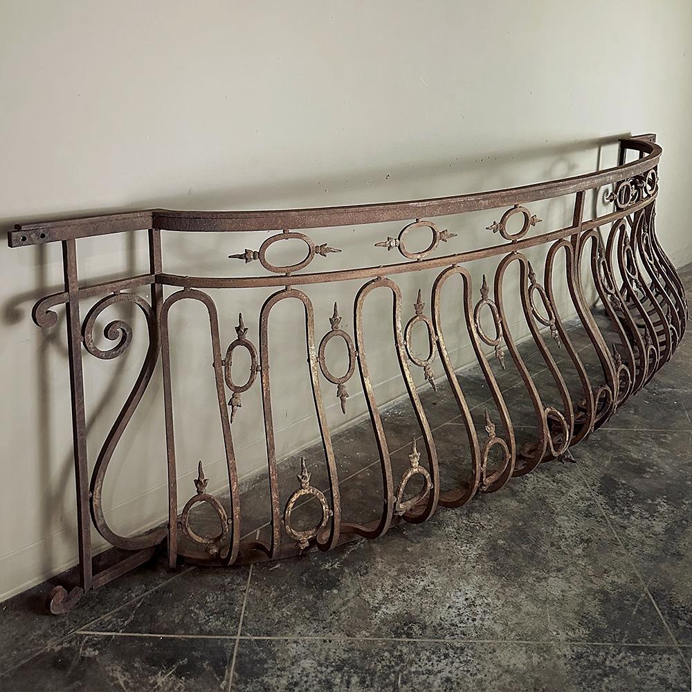 Late 19th Century 19th Century French Bombe Wrought Iron Balcony Rail ~ Baluster Rail For Sale