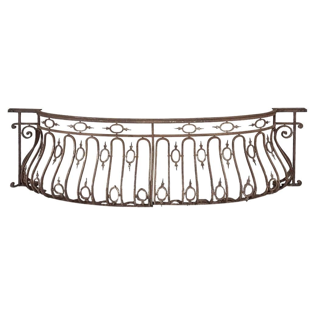19th Century French Bombe Wrought Iron Balcony Rail ~ Baluster Rail For Sale