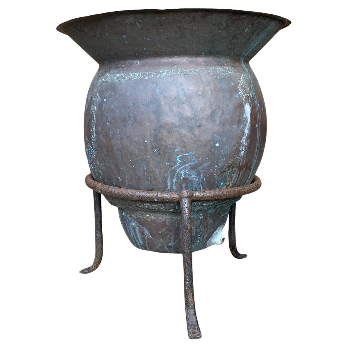 19th Century French Bonnet Copper Planter For Sale