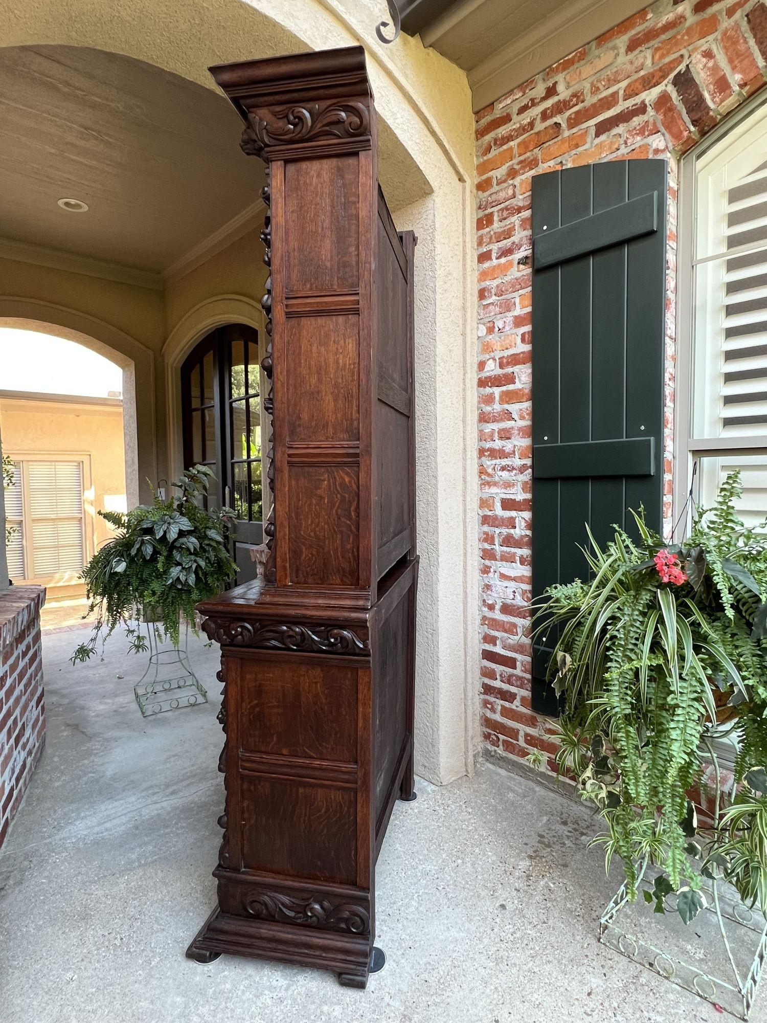 Ancienne armoire bibliothèque française en chêne sculpté Black Forest Renaissance Verre en vente 5