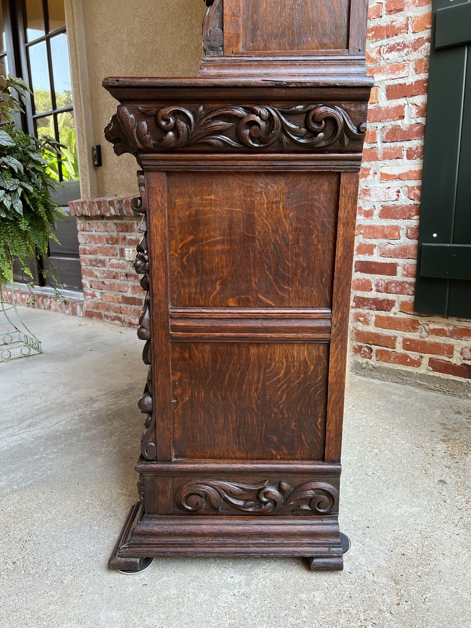 Antique French Bookcase Cabinet Carved Oak Black Forest Renaissance Glass For Sale 12