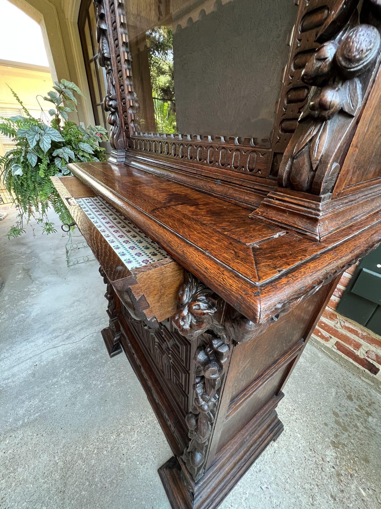 Antique French Bookcase Cabinet Carved Oak Black Forest Renaissance Glass For Sale 15