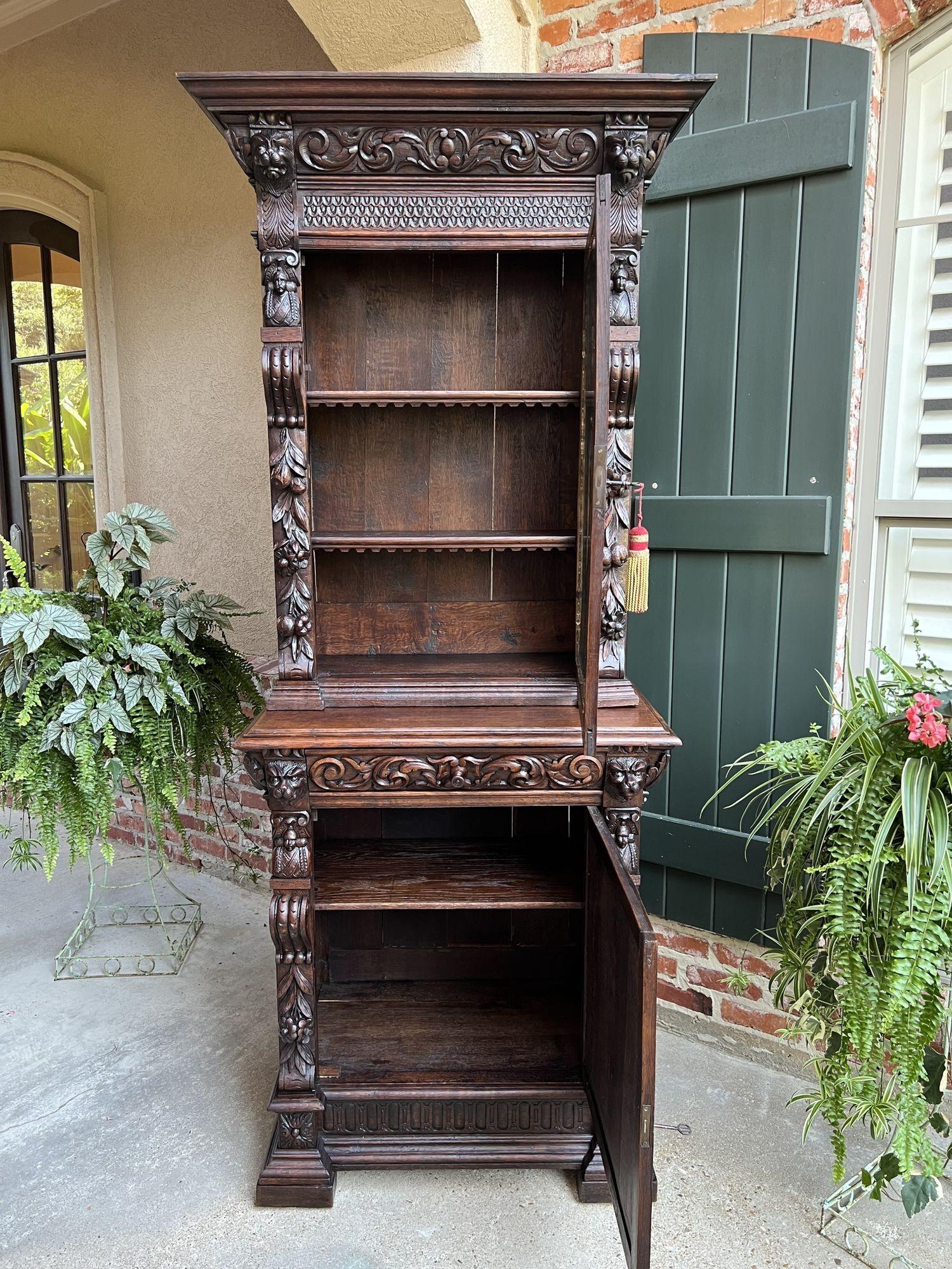 19th Century French Bookcase Hunt Cabinet Oak Black Forest Renaissance Display 5