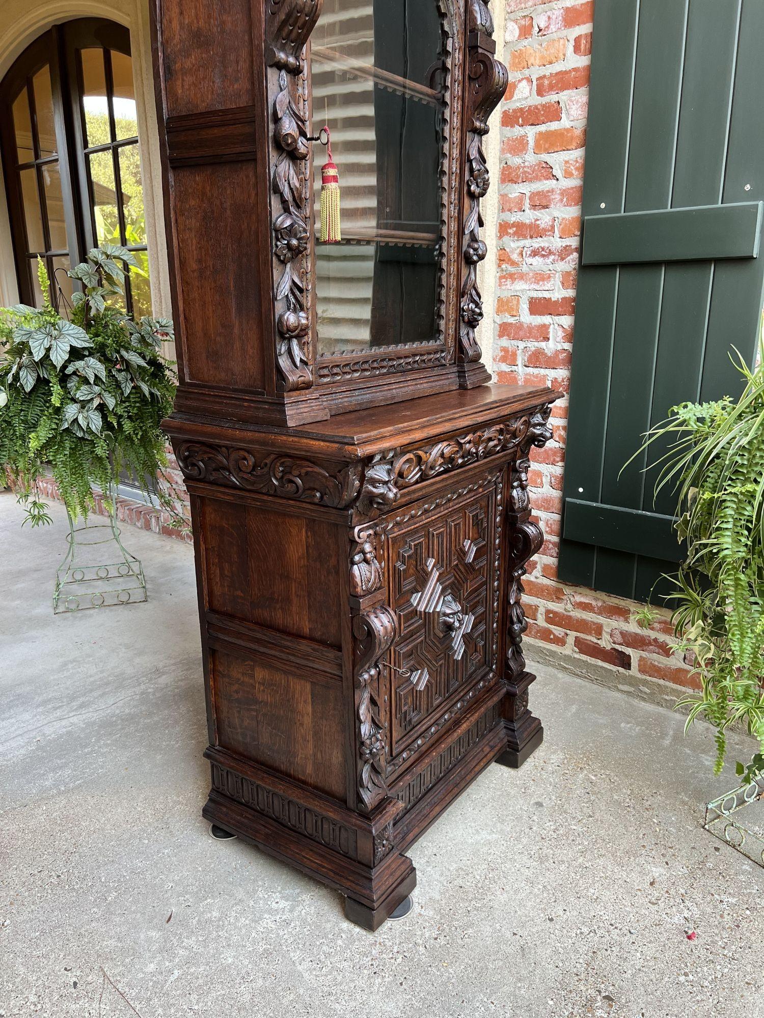 19th Century French Bookcase Hunt Cabinet Oak Black Forest Renaissance Display 8