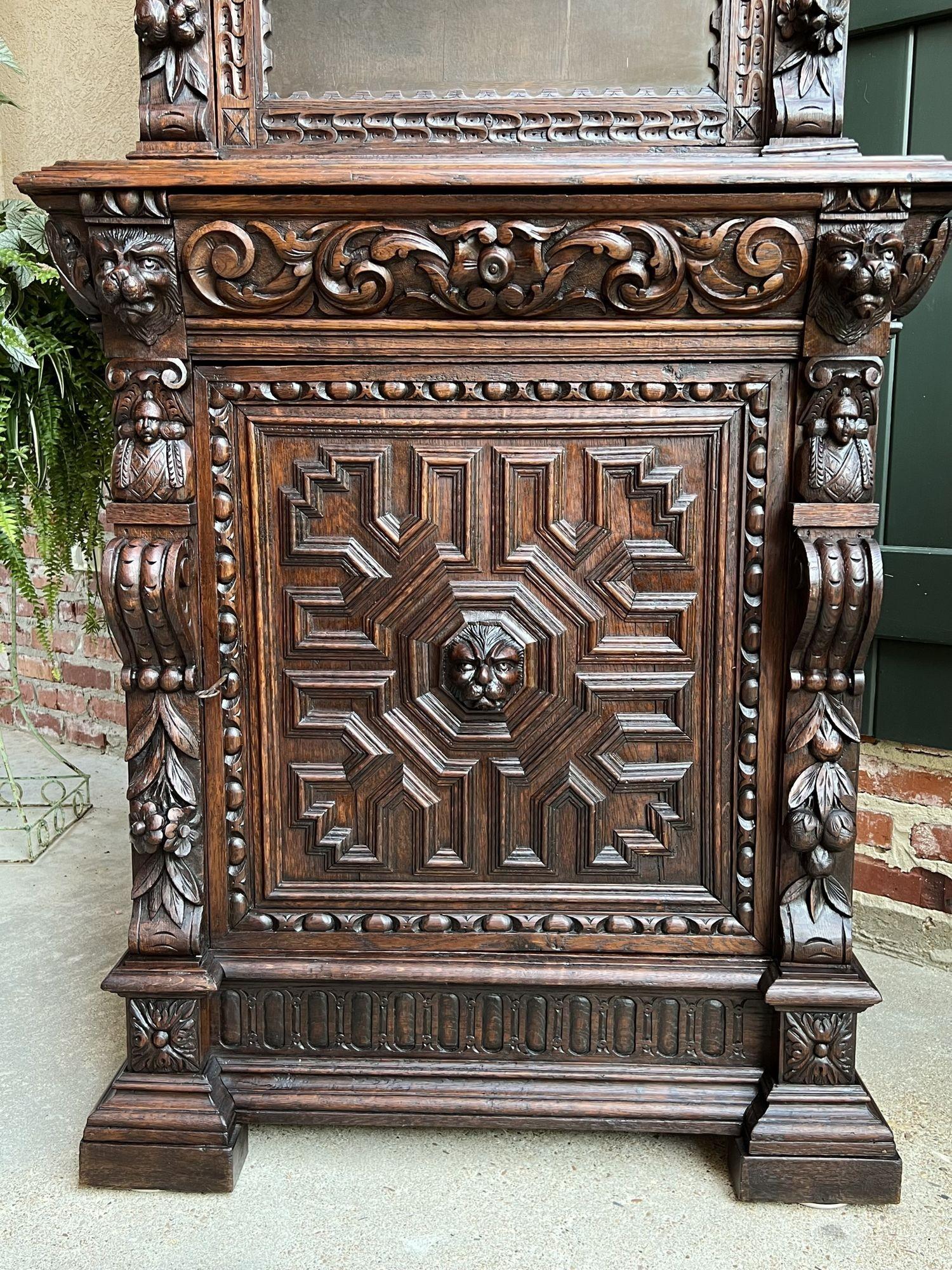 19th Century French Bookcase Hunt Cabinet Oak Black Forest Renaissance Display 10