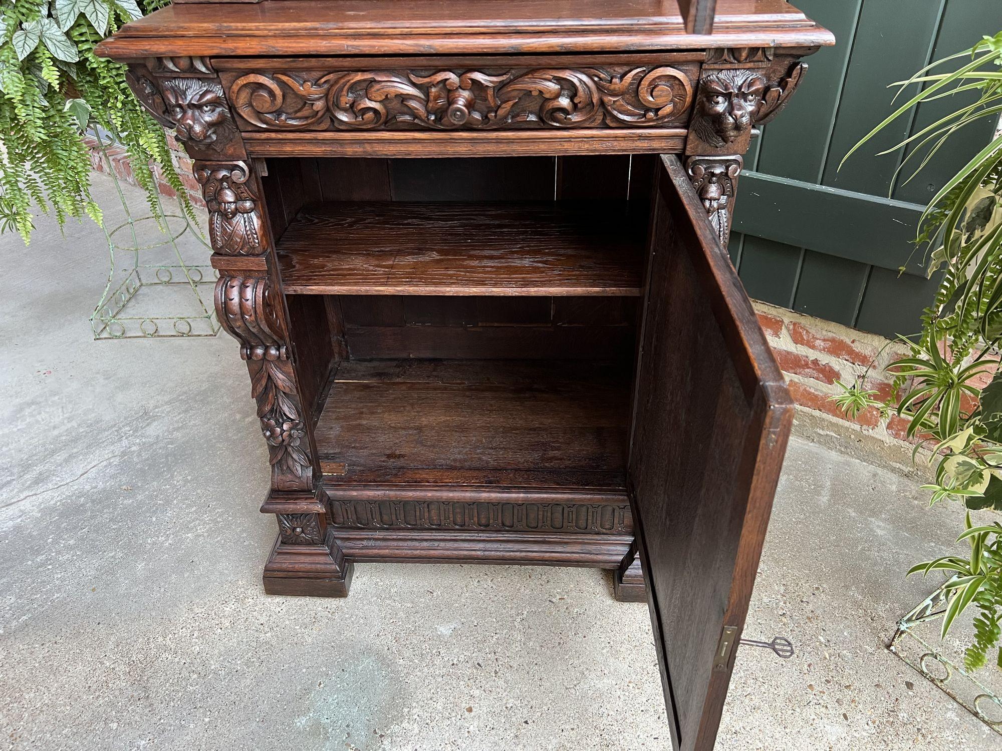 19th Century French Bookcase Hunt Cabinet Oak Black Forest Renaissance Display 15