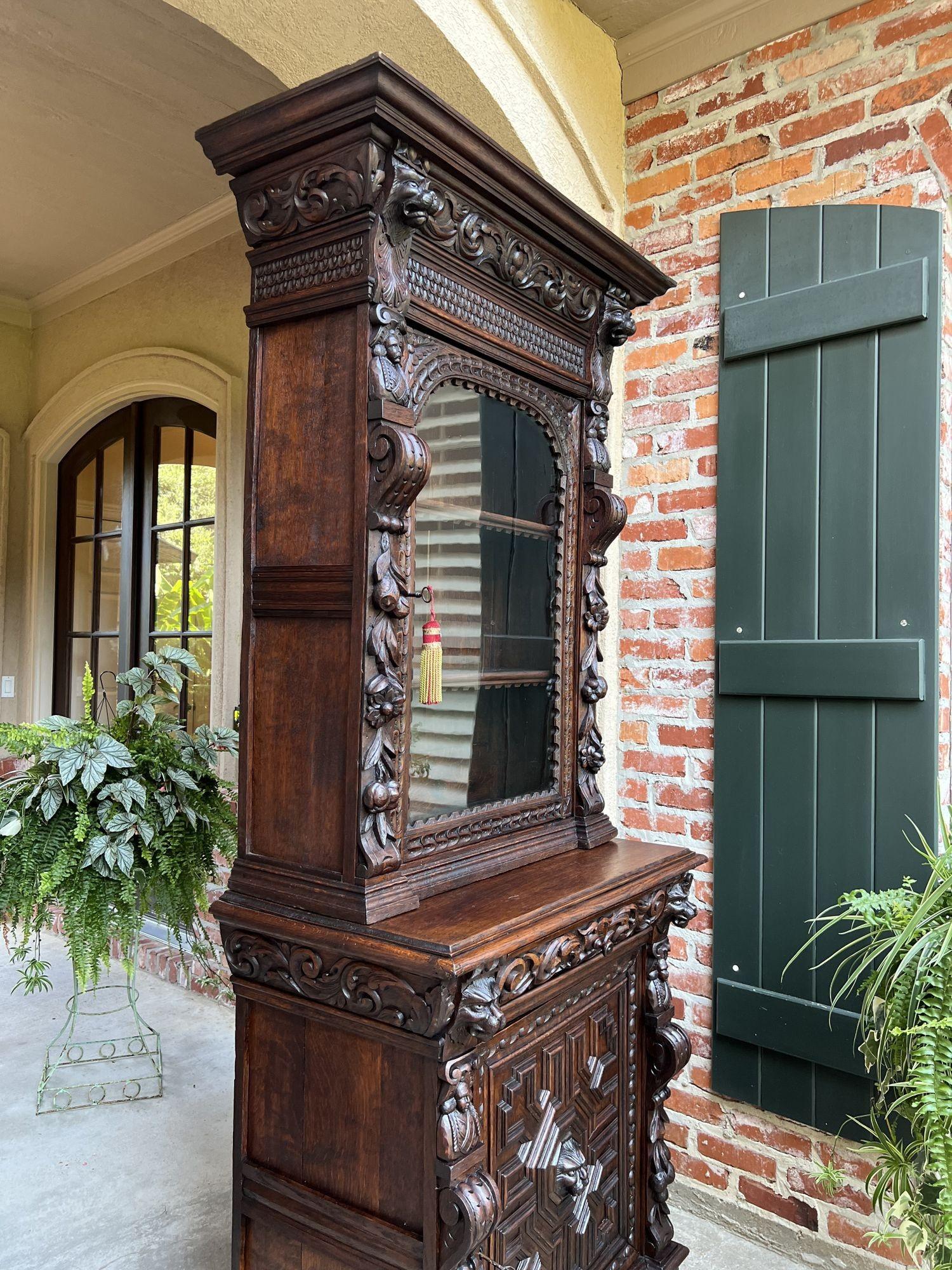 19th Century French Bookcase Hunt Cabinet Oak Black Forest Renaissance Display 3