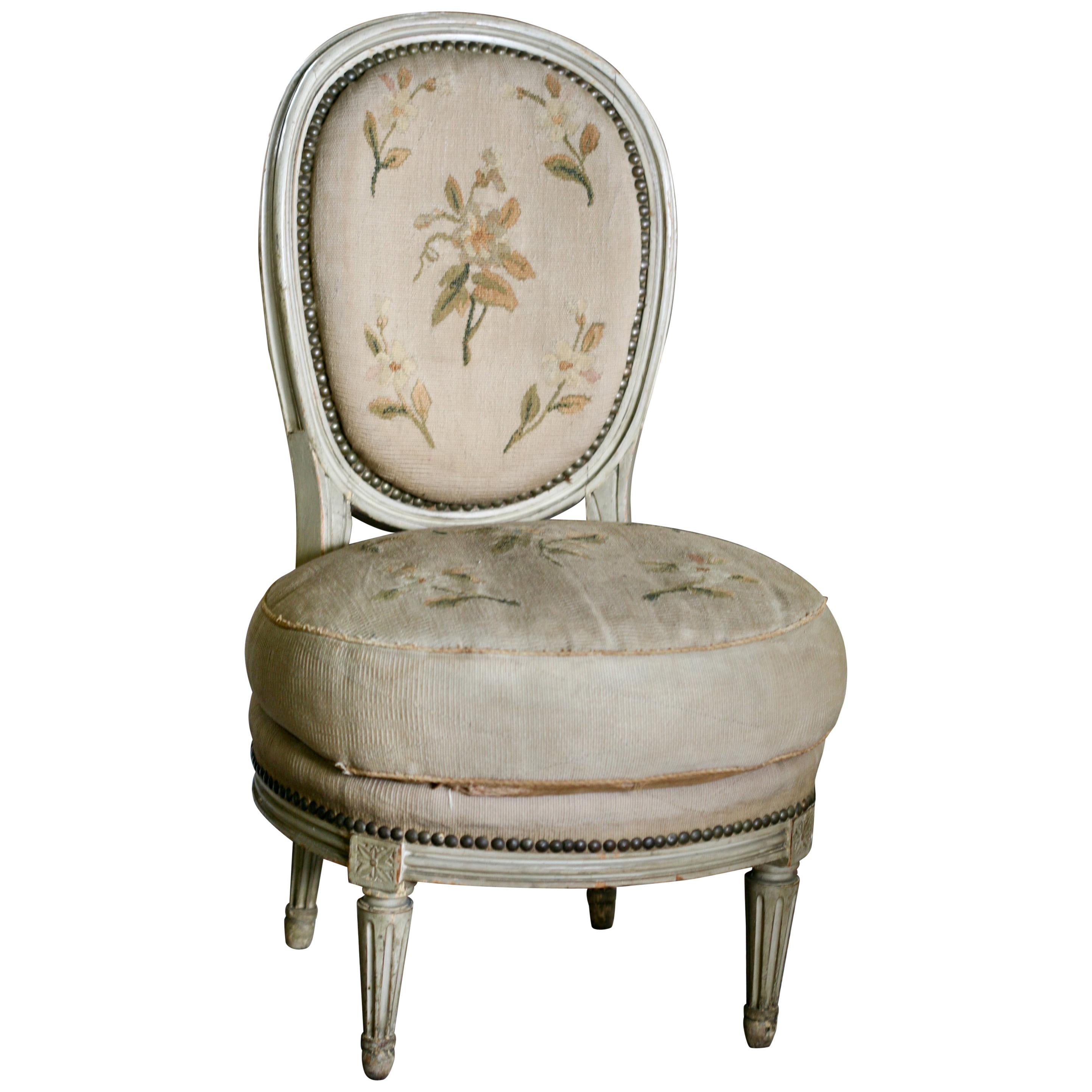 19th Century French Boudoir Chair with Original Tapestry, Louis XVI Style