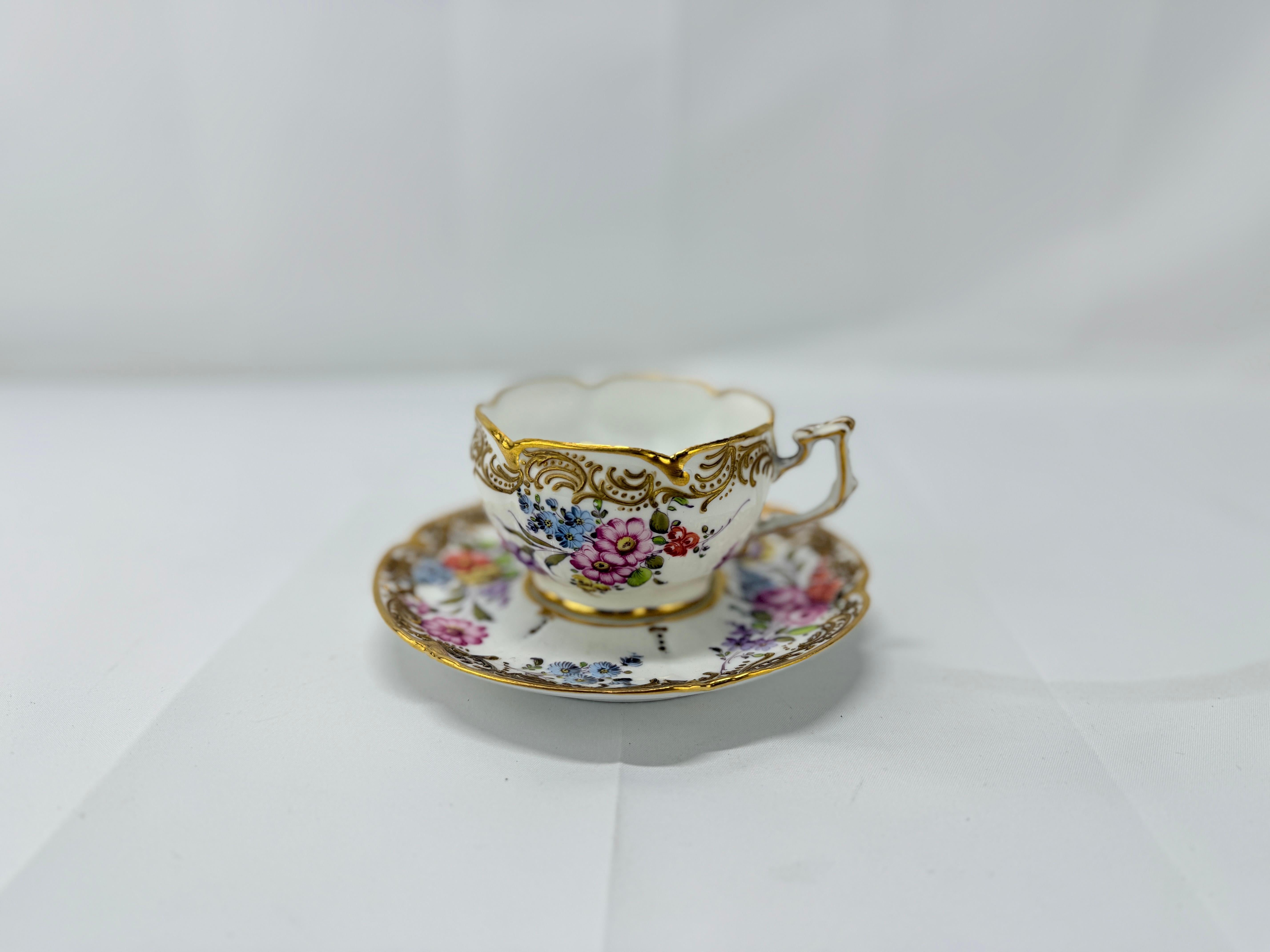 19th Century French, Boudois & Bloch Floral Gold-Trimmed Cup & Saucer Set For Sale 2