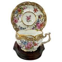 19th Century French, Boudois & Bloch Floral Gold-Trimmed Cup & Saucer Set