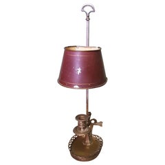 19th Century French Bouillotte Candle Lamp with Dark Red Tole Peinte Lampshade