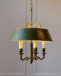 19th-Century French Bouillotte Chandelier in Tole and Bronze