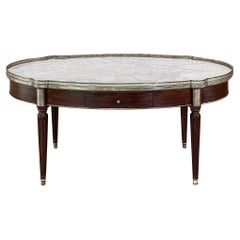 Antique 19th Century French Bouillotte Oval Marble Top Coffee Table
