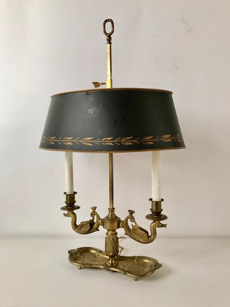 19th Century French Bouilotte Lamp with Tole Shade For Sale at 1stdibs
