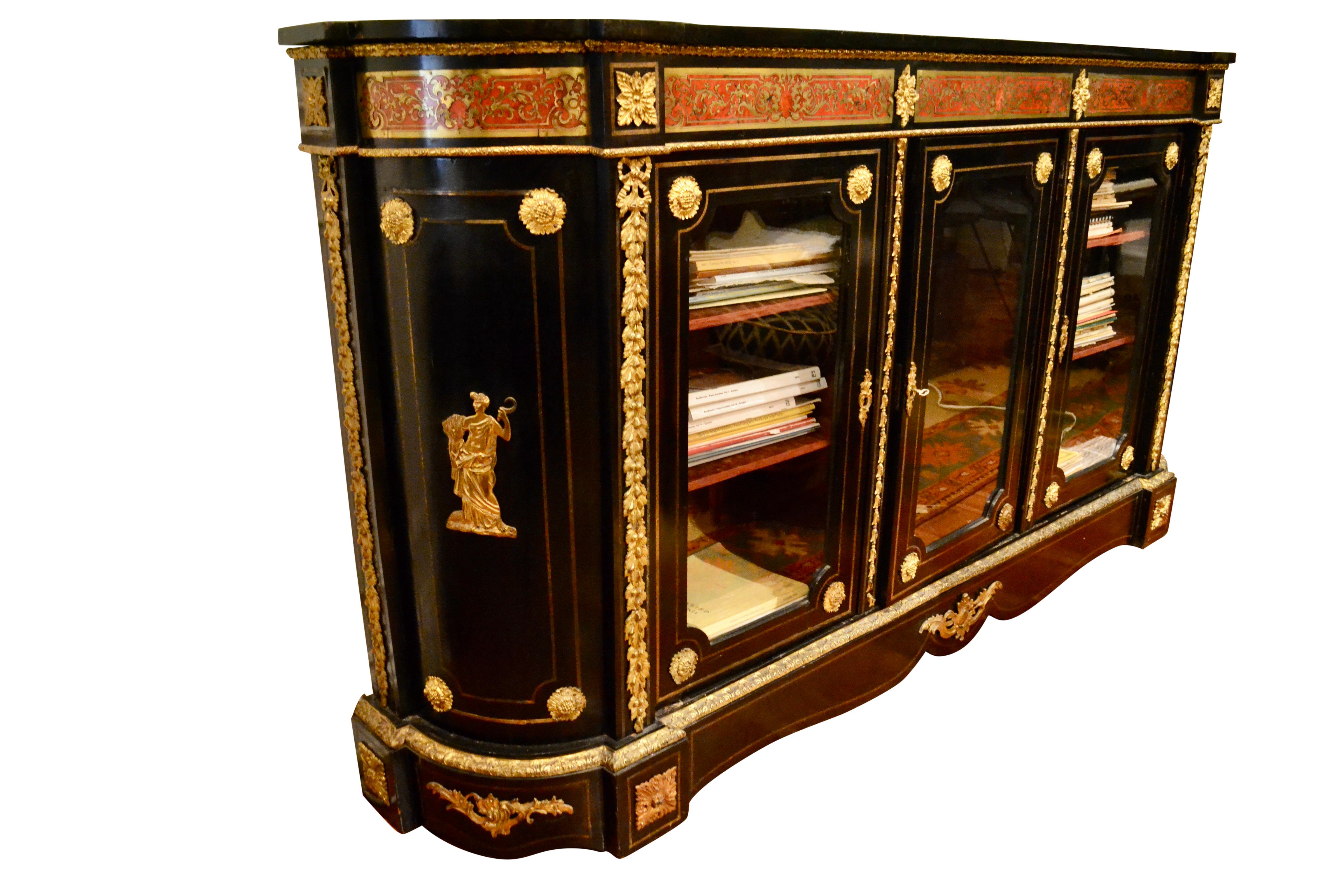 Napoleon III 19th Century French Ebony and Boulle Bookcase/Vitrine For Sale