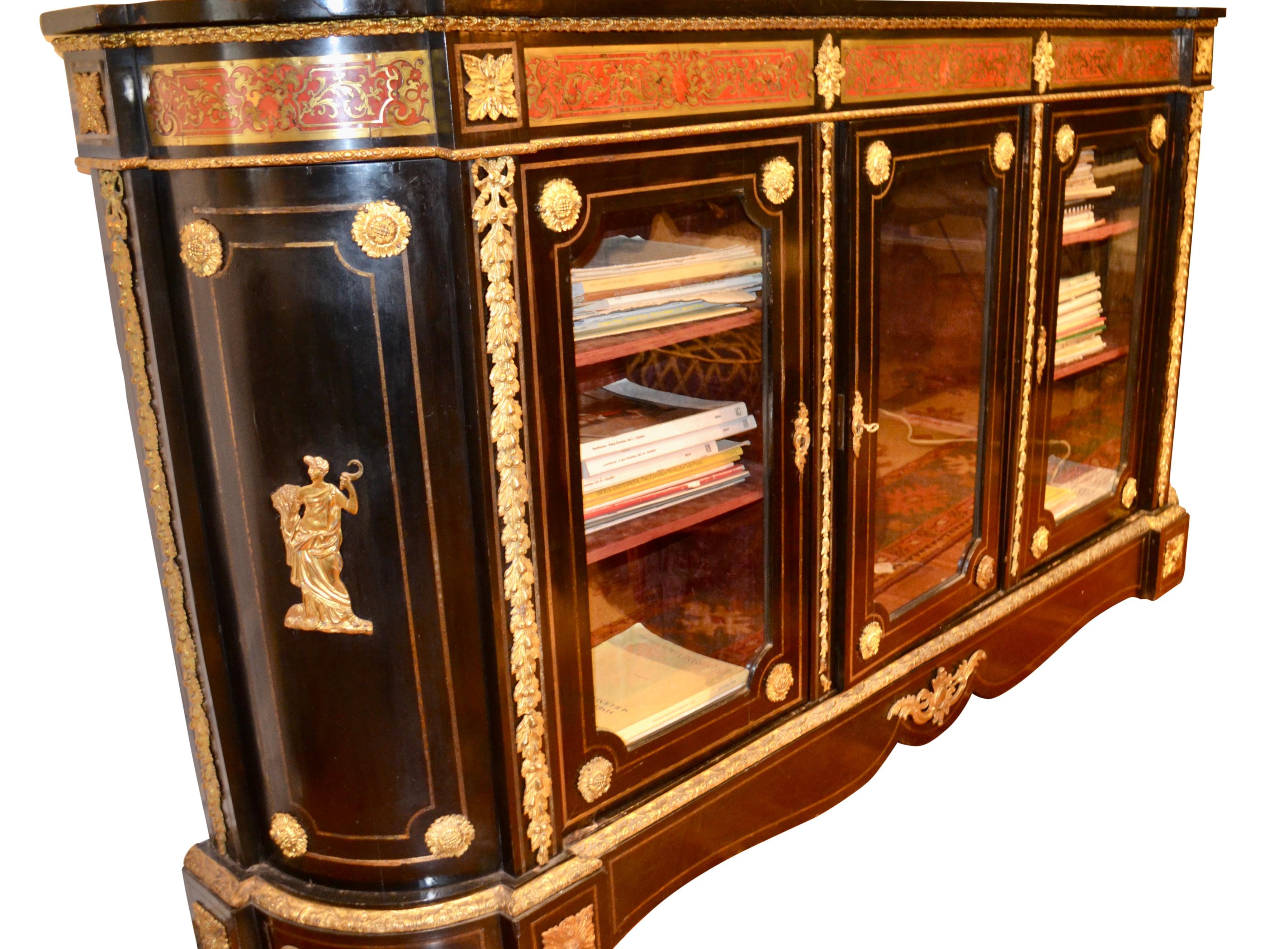 Inlay 19th Century French Ebony and Boulle Bookcase/Vitrine For Sale