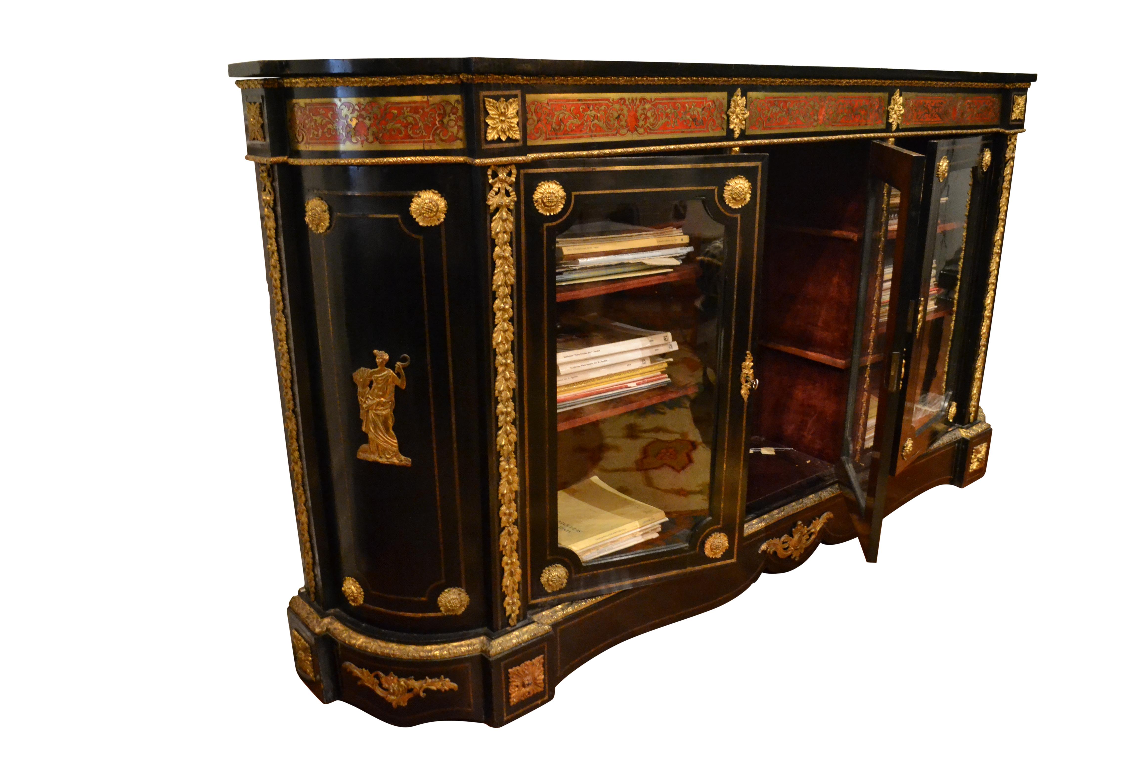 Wood 19th Century French Ebony and Boulle Bookcase/Vitrine For Sale