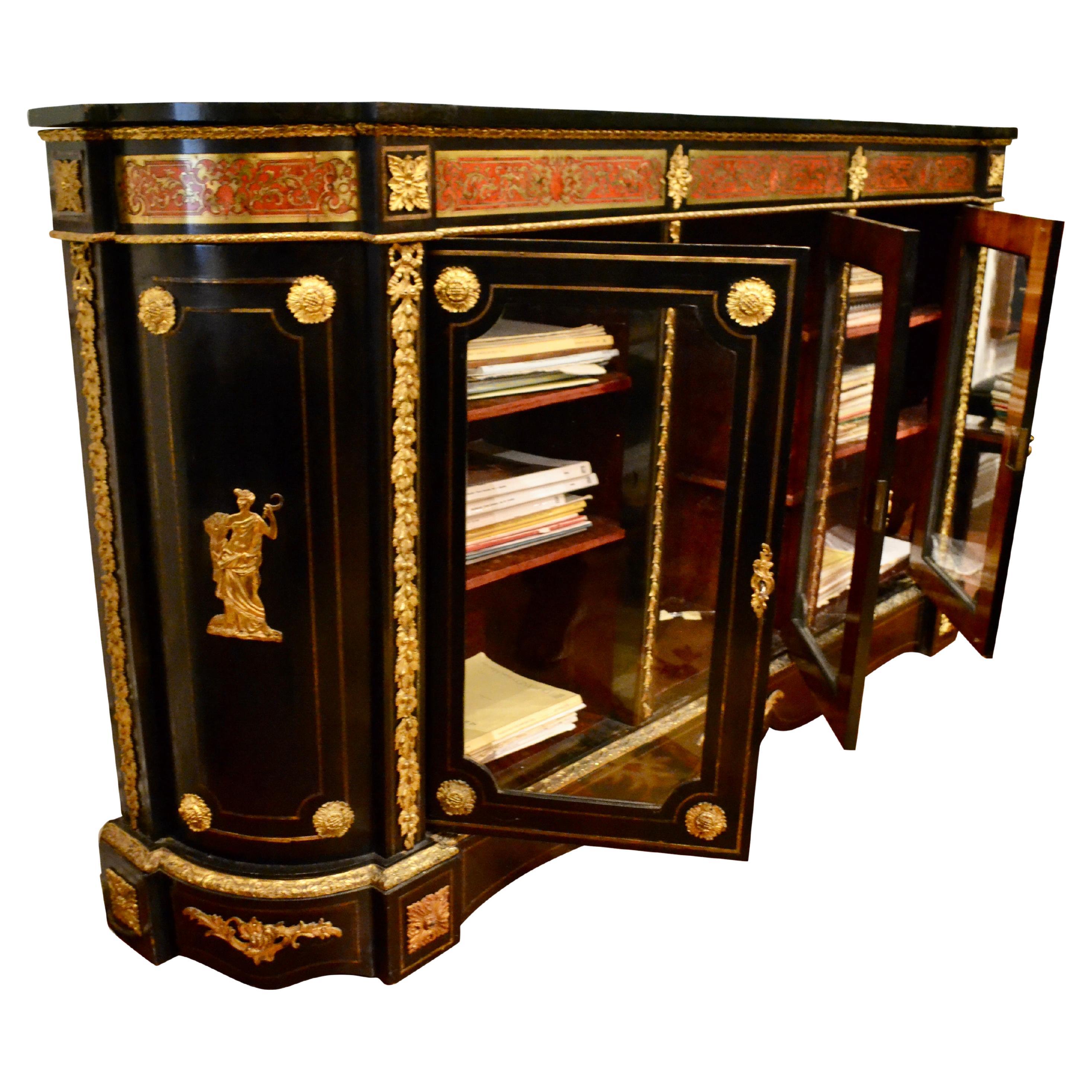 19th Century French Ebony and Boulle Bookcase/Vitrine For Sale