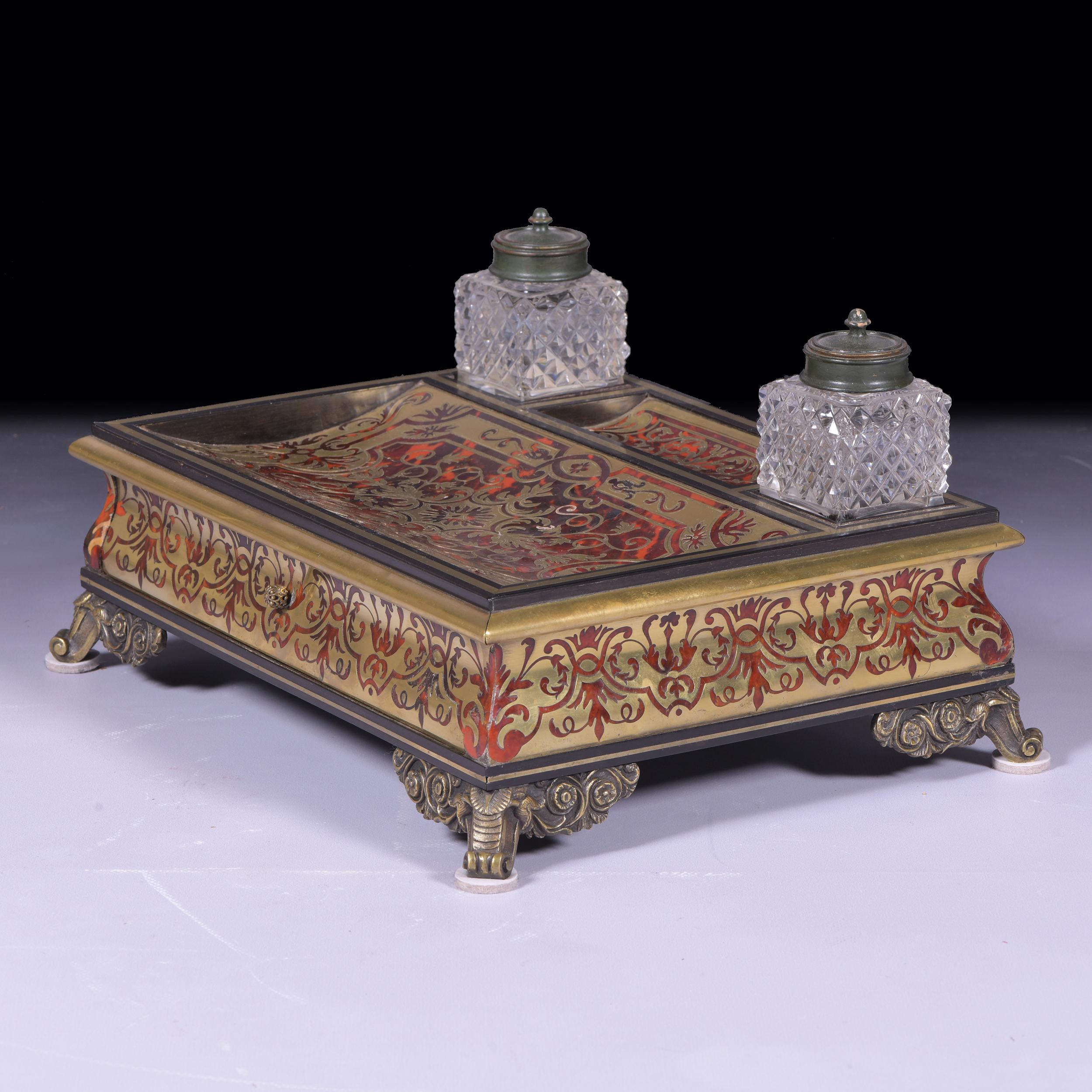 Victorian 19th Century French Boulle Inkwell of Large Proportions For Sale