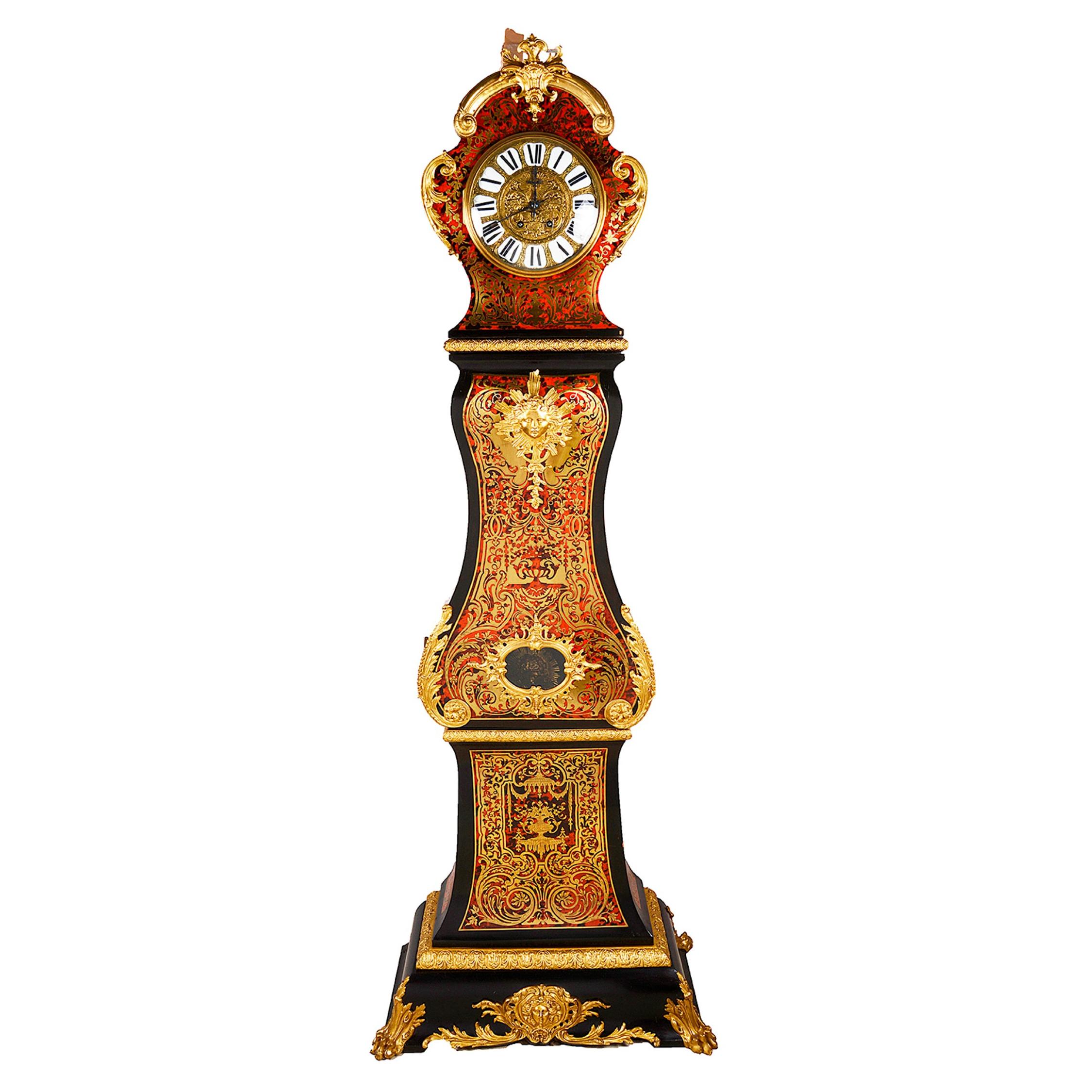 Reloj francés de caja larga Boulle del siglo XIX
