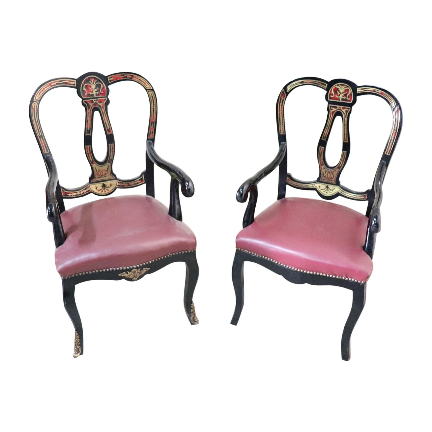 19th Century French Boulle Louis XV Style Pair of Armchair