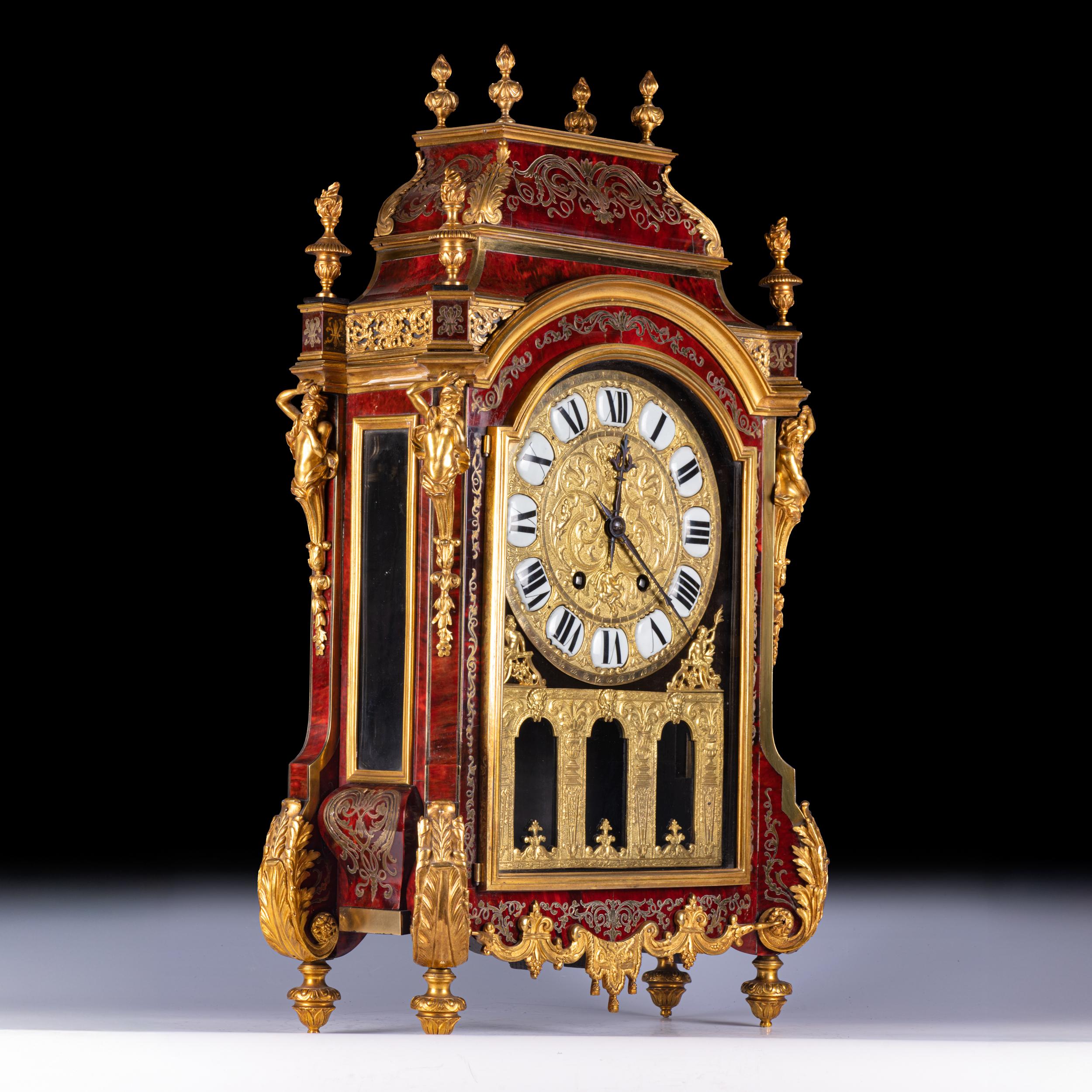 19th Century French Boulle Mantle Clock In The Louis XIV Style In Good Condition For Sale In Dublin, IE