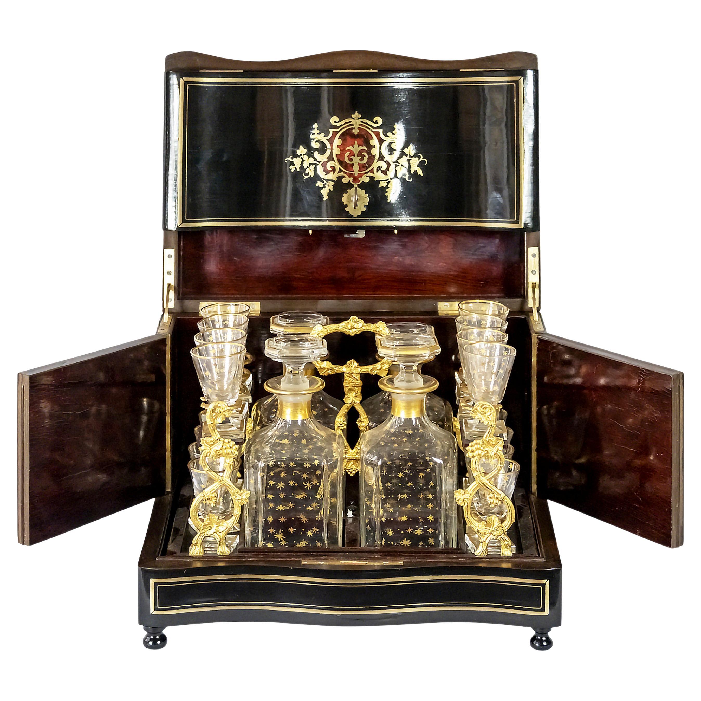 Marquetry 19th Century French Boulle Napoleon III Liqueur Cave Box