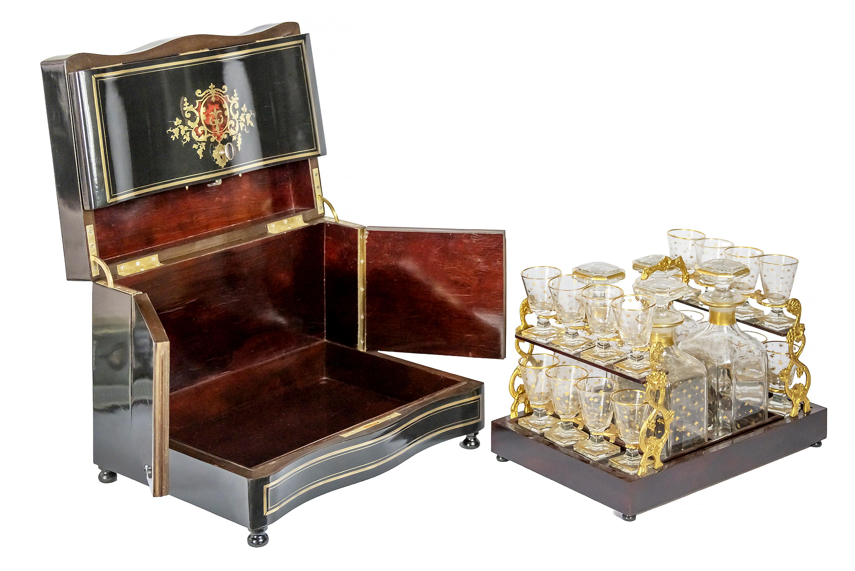 Wood 19th Century French Boulle Napoleon III Liqueur Cave Box For Sale