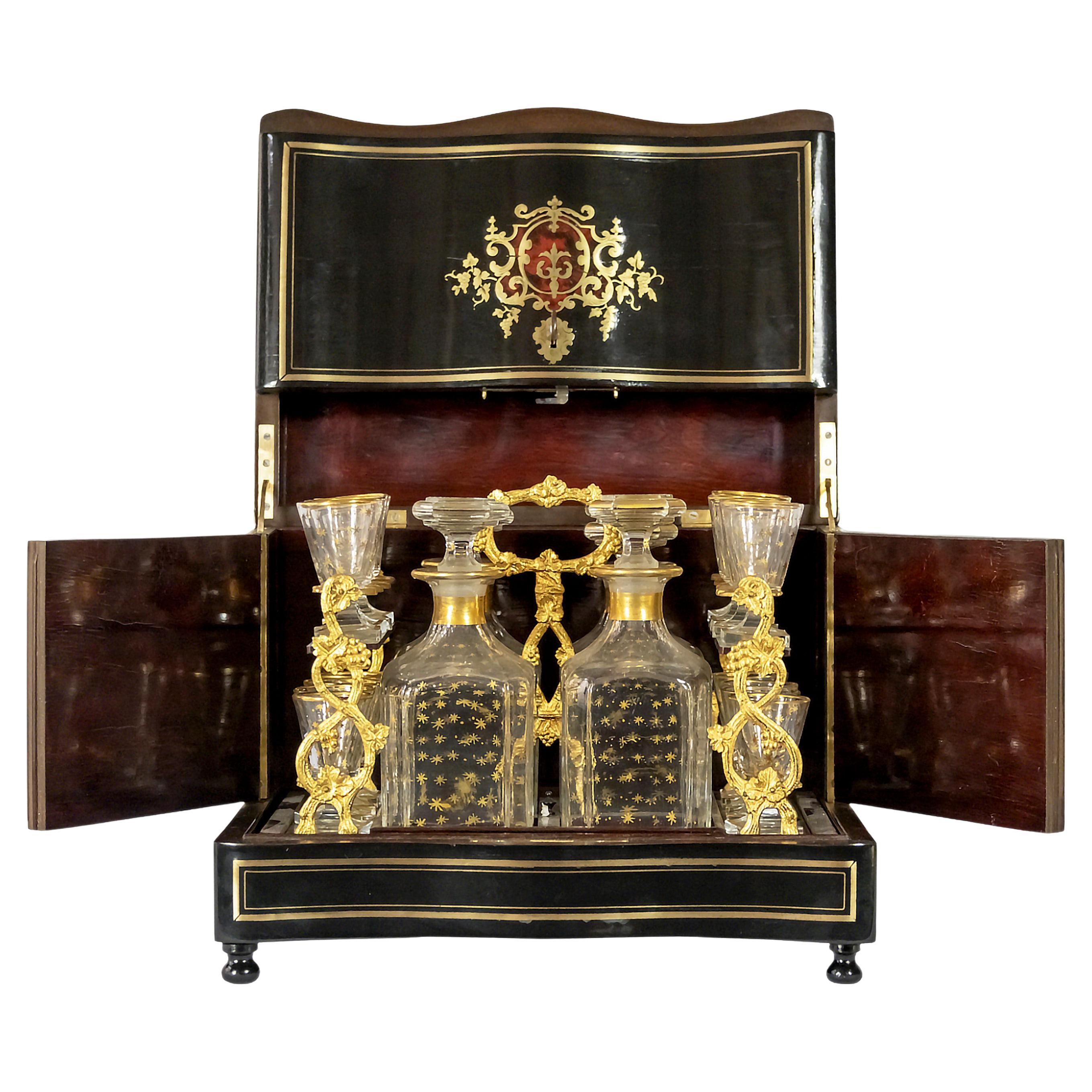 Boîte à liqueur Boulle Napoléon III du 19ème siècle en vente