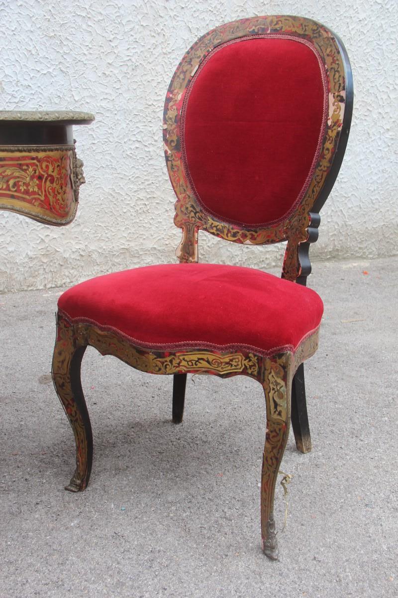 19th Century French Boulle Set Desk Cabinet and Chairs Andre Charles Boulle 7