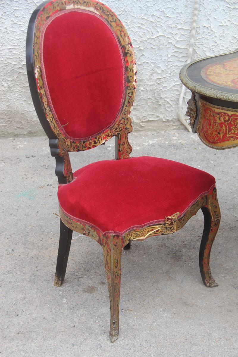 19th Century French Boulle Set Desk Cabinet and Chairs Andre Charles Boulle 2