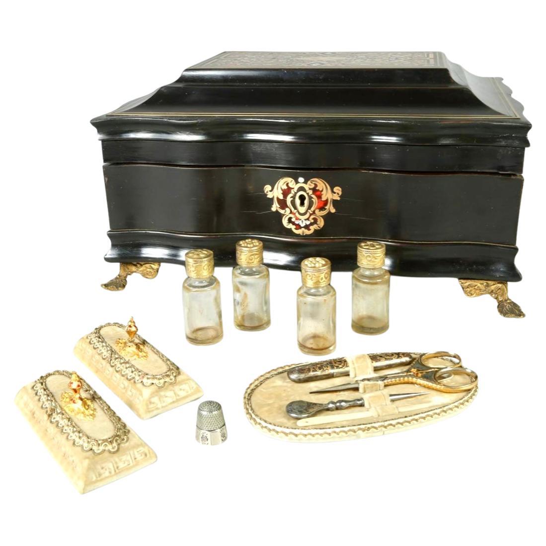 19. Jahrhundert Französisch Boulle Sewing Duft Necessaire Box im Zustand „Gut“ im Angebot in Bradenton, FL