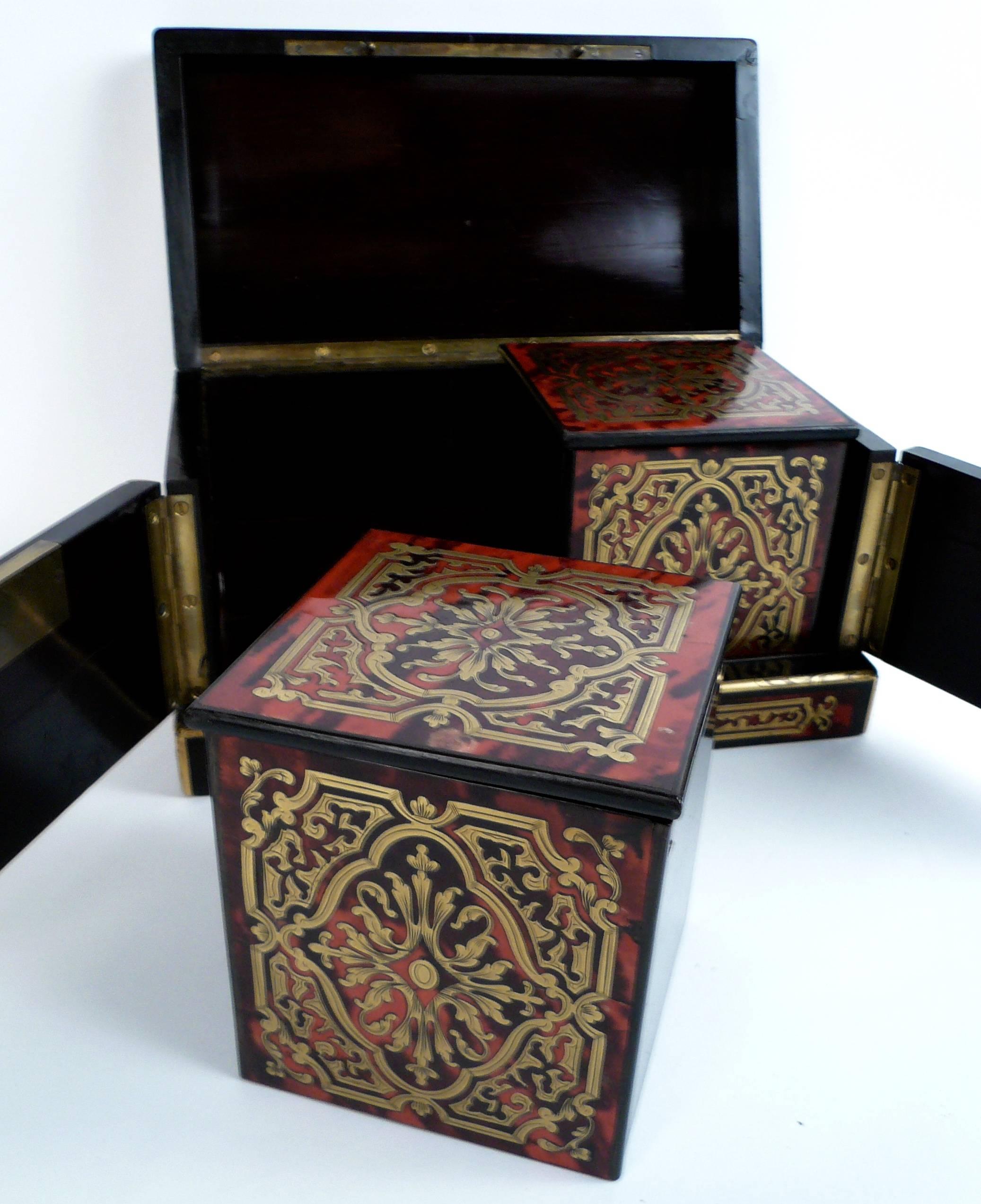 19th Century French Boulle Tea Caddy In Excellent Condition In Pittsburgh, PA