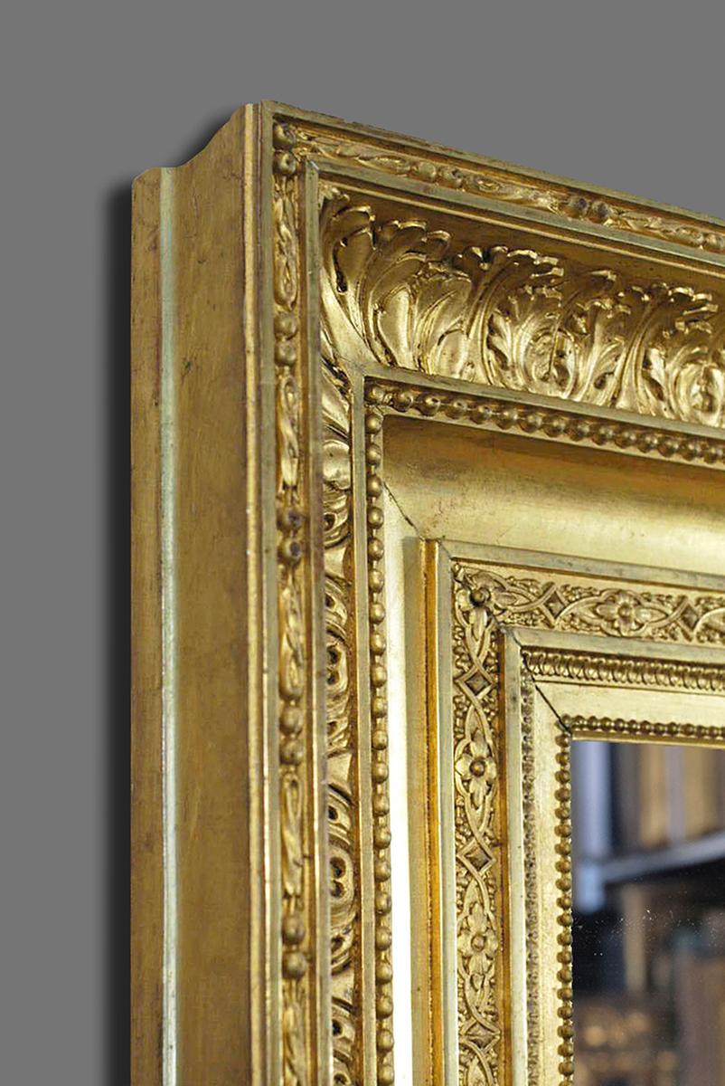 A fine 2nd & 3rd quater 19th century French Bourbon Restoration Louis XVIII frame. It has a deep Scotia profile with frieze and the following ornament is applied in molded Plaster of Paris: leaf-tip and beading at sight; the frieze inlaid with