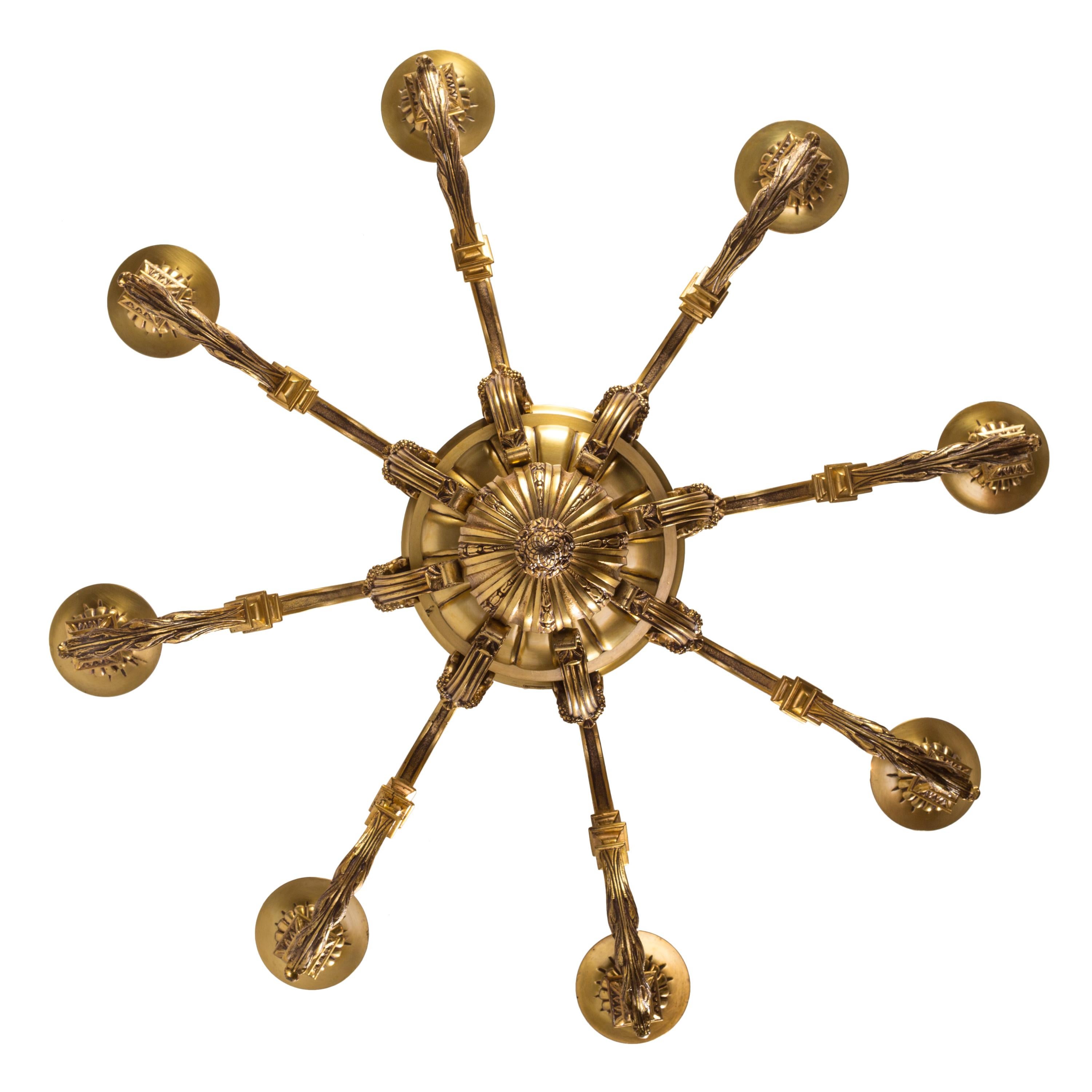 19th Century French Brass 8-Light Chandelier in Style of André-Charles Boulle In Good Condition In Madrid, ES