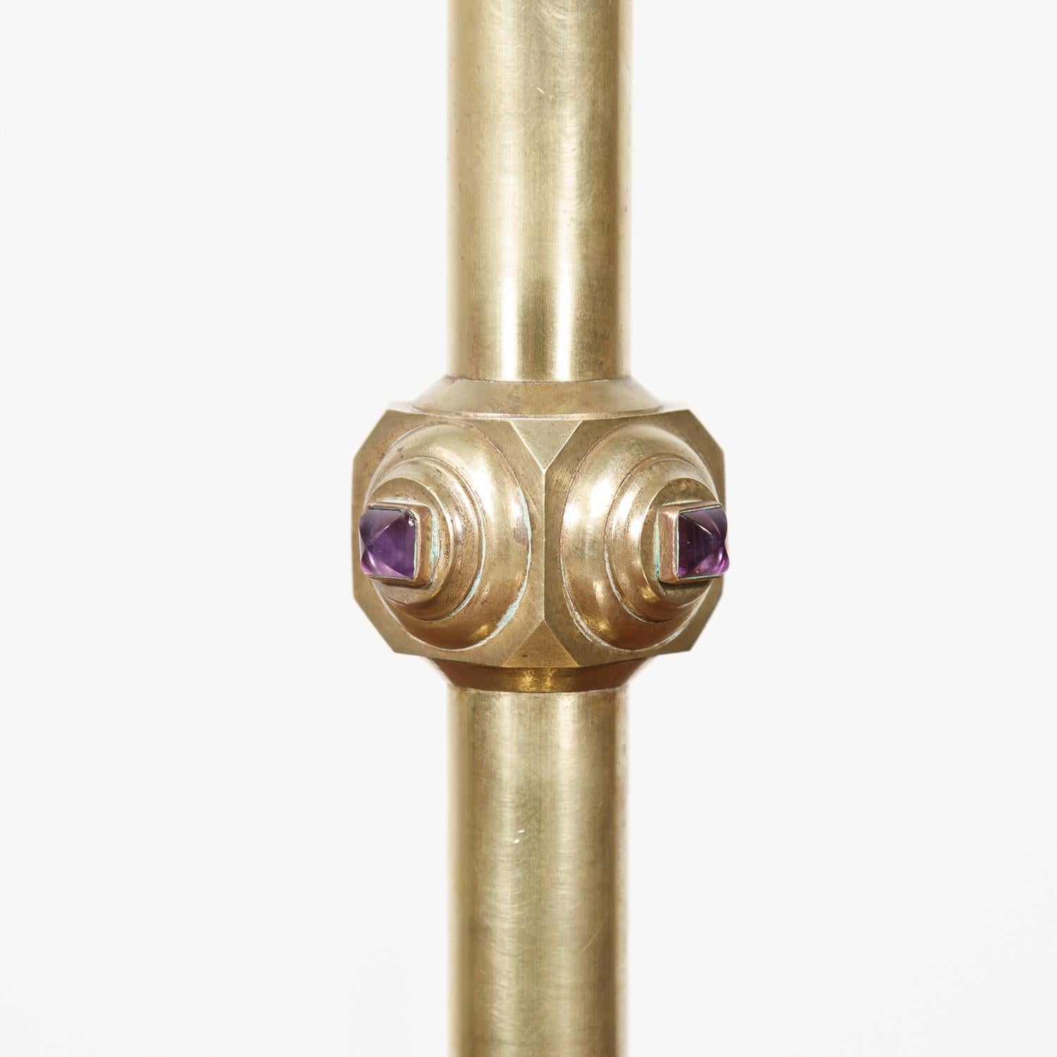 19th Century French Brass Altar Candlesticks with Cabochon Amethysts, Set of 3 8