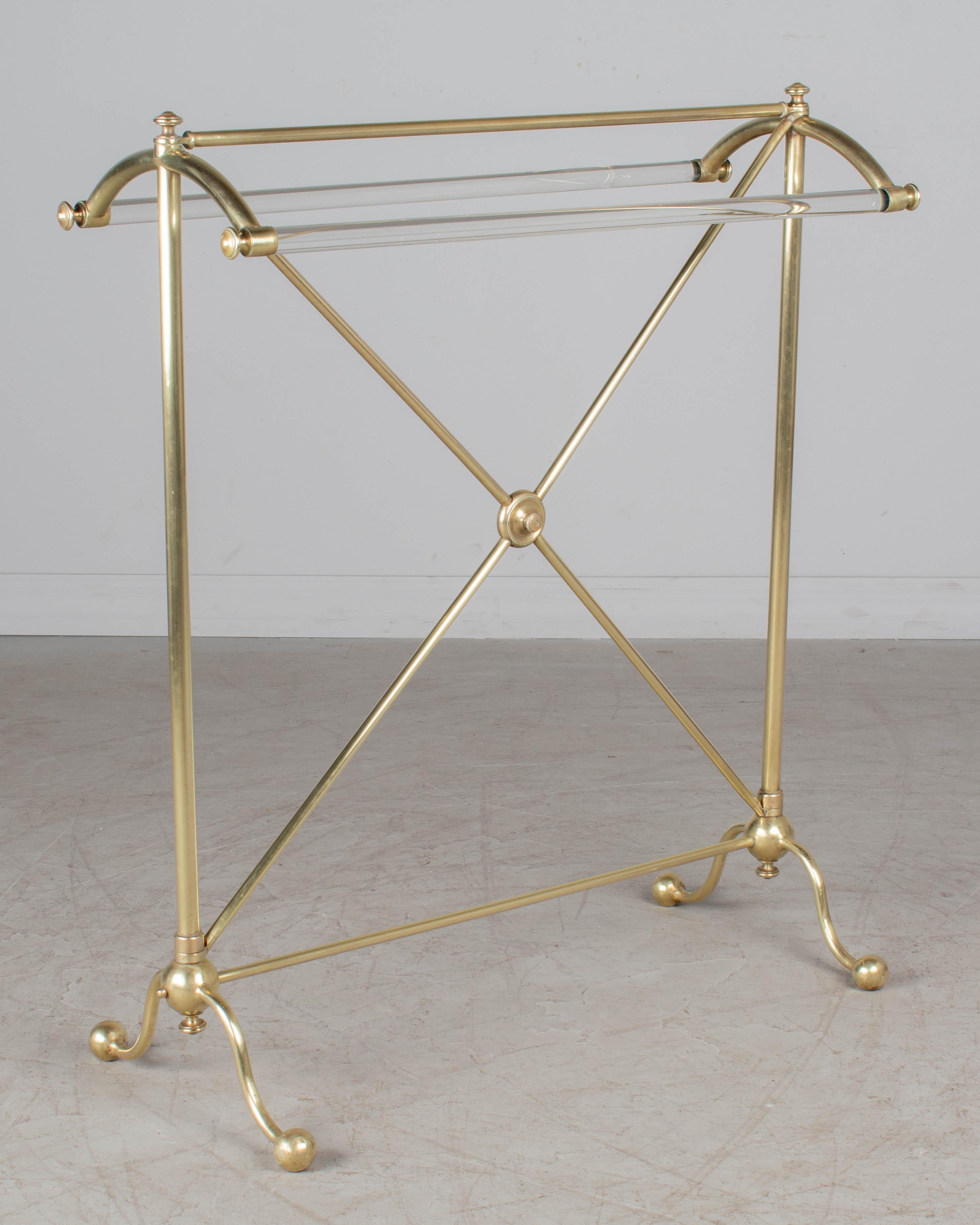 Cast 19th Century French Brass and Glass Towel Rail or Rack For Sale