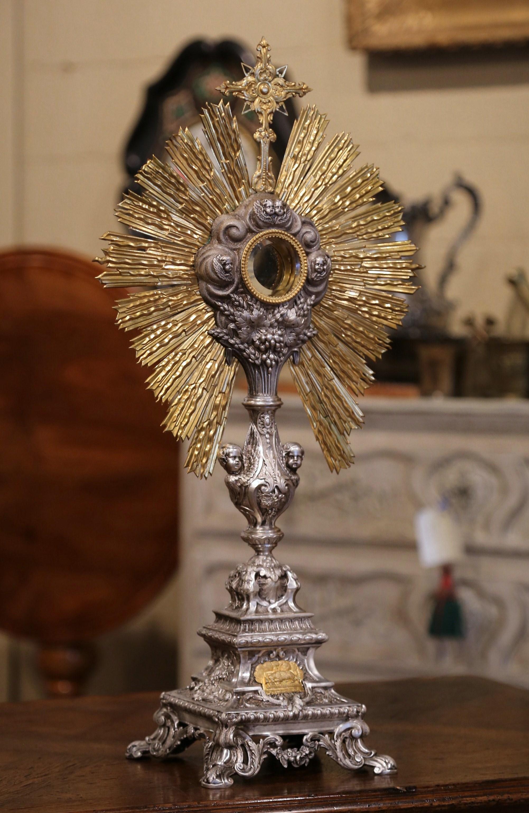 Make a statement in your home with this intricate, antique two-tone brass and silvered 