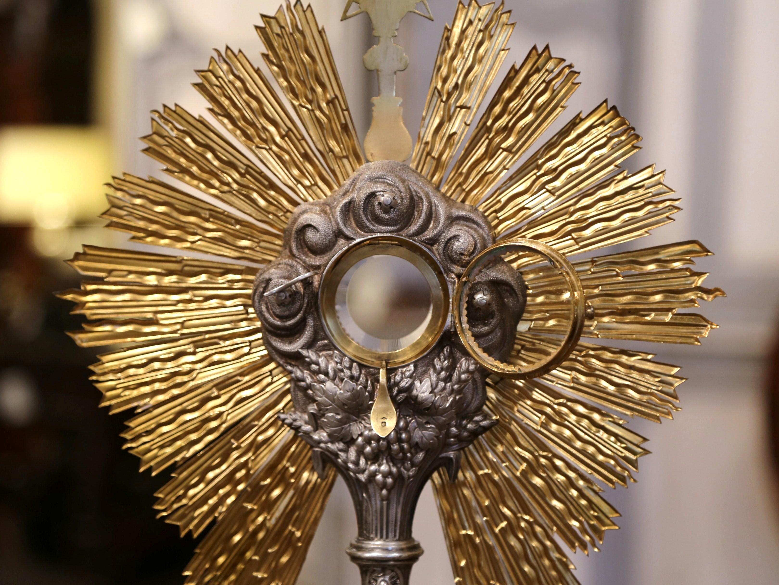 19th Century French Brass and Silver Plated Catholic Church Monstrance 3