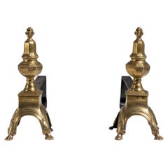 Soportes para leña franceses de latón del siglo XIX, soportes antiguos en buen estado